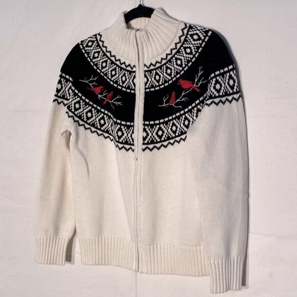 Vintage Northern Reflections Full Zip White Mock Neck Cardigan With Cardinals M - Picture 10 of 10